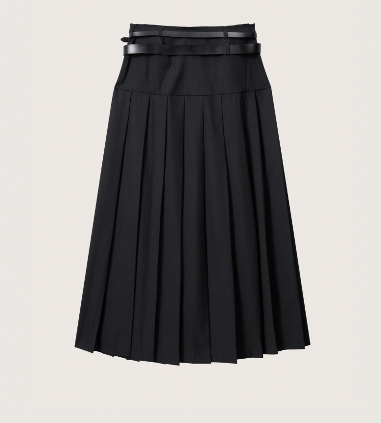 Hedi Double Belted Raw Edge Wool Maxi Skirt