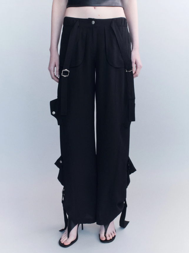 Larson Silk Crepe Cargo Pants - Black