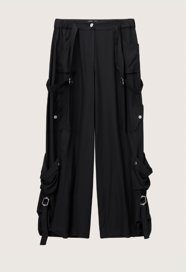 Larson Silk Crepe Cargo Pants - Black