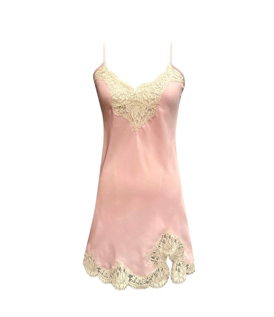 Pink Silk Slip with Scallped French Lace - Natalie Begg