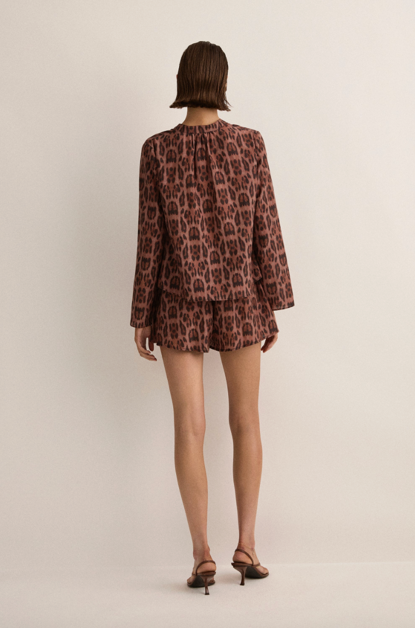 Tie Front Blouse | Sunset Leopard