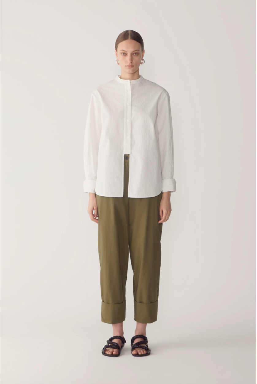 Jordyn Shirt | White Pinstripe Poplin - Hearth Co