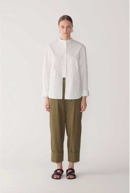 Jordyn Shirt | White Pinstripe Poplin - Hearth Co