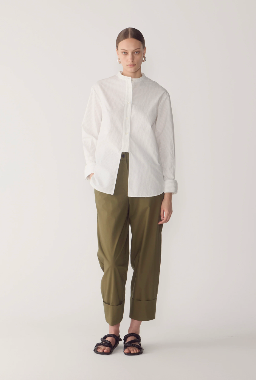 Jordyn Shirt | White Pinstripe Poplin - Hearth Co