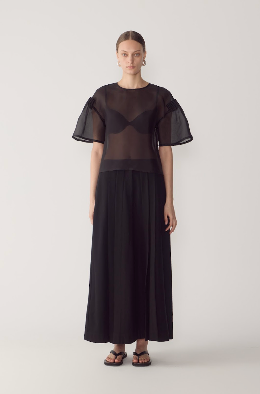 Simone Skirt | Black Cotton Tencel - Hearth Co