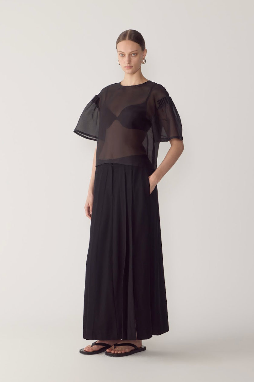 Simone Skirt | Black Cotton Tencel - Hearth Co