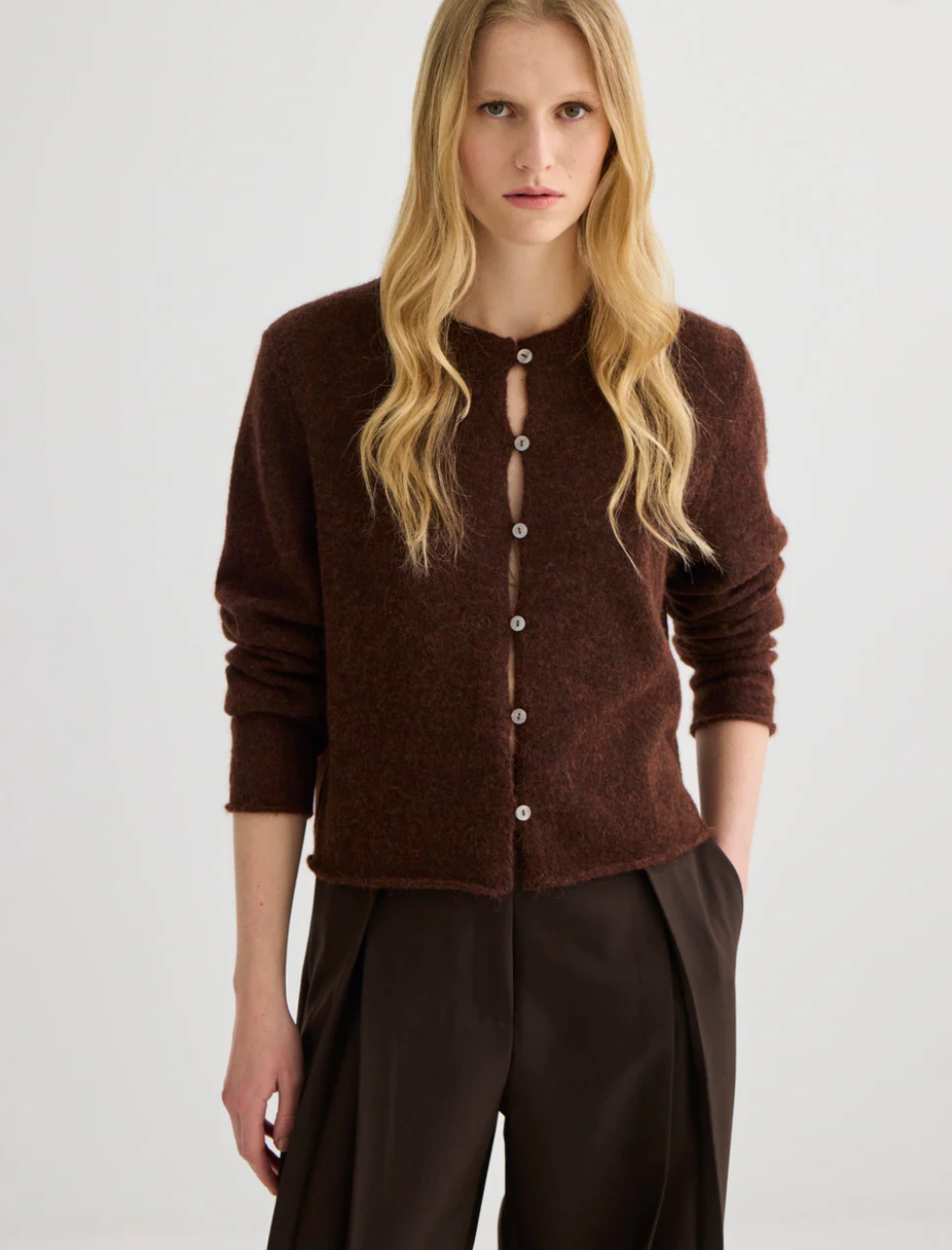 Laing Alpaca Cropped Cardigan - Mahogany Marle - Hearth Co