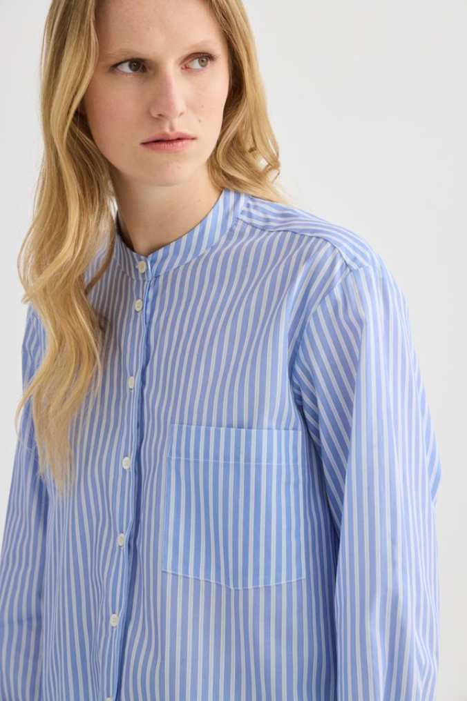 Laing Striped Collarless Shirt - Oxford Blue - Hearth Co