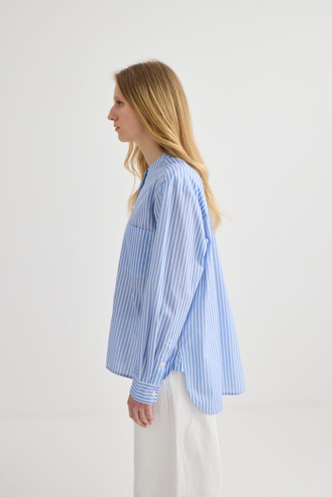 Laing Striped Collarless Shirt - Oxford Blue - Hearth Co