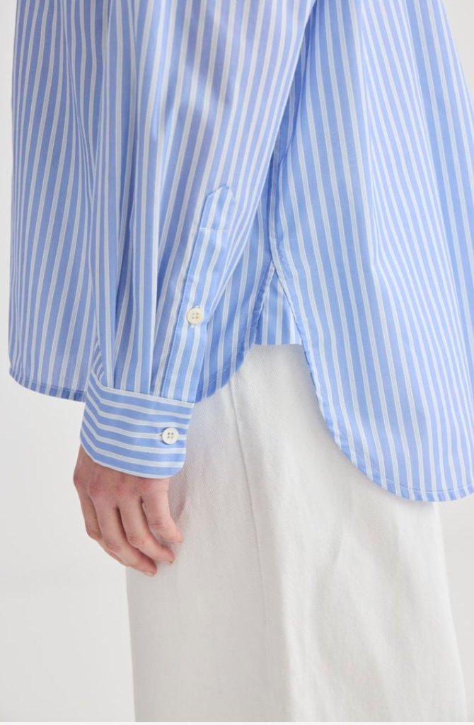 Laing Striped Collarless Shirt - Oxford Blue - Hearth Co