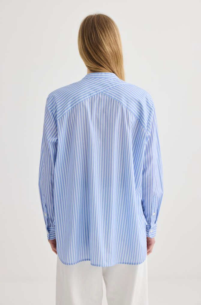 Laing Striped Collarless Shirt - Oxford Blue - Hearth Co
