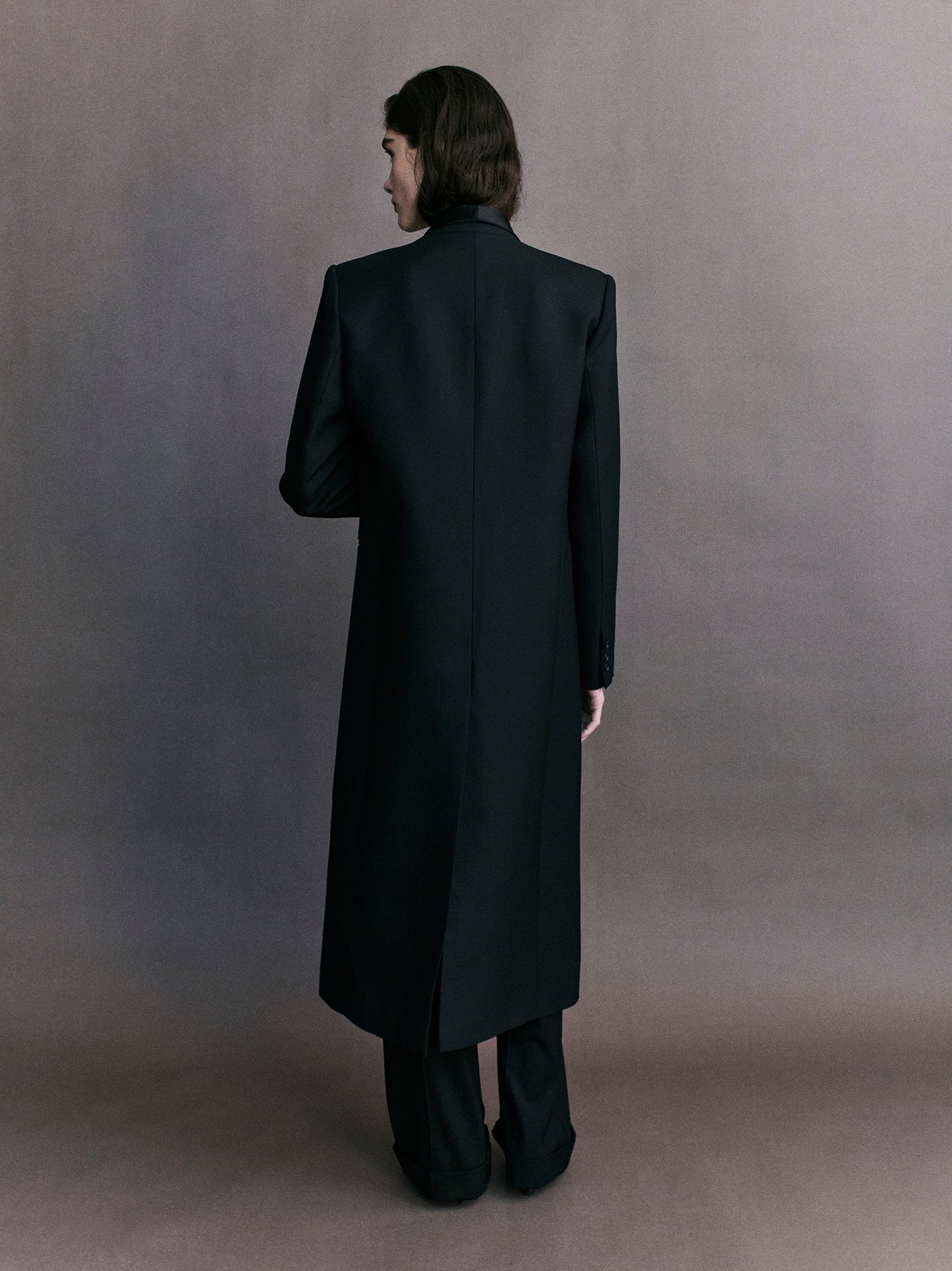 Valentin Satin Scarf Wool Tuxedo Coat