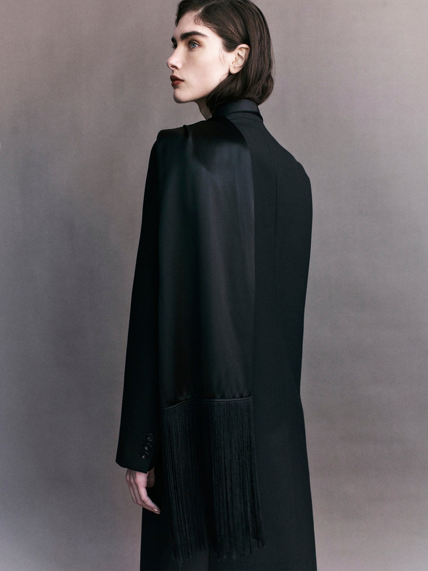 Valentin Satin Scarf Wool Tuxedo Coat