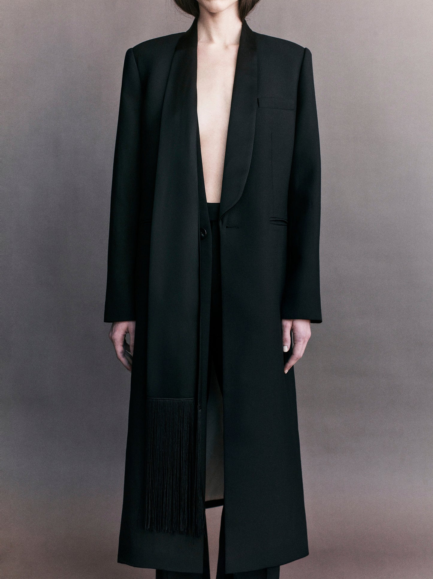Valentin Satin Scarf Wool Tuxedo Coat