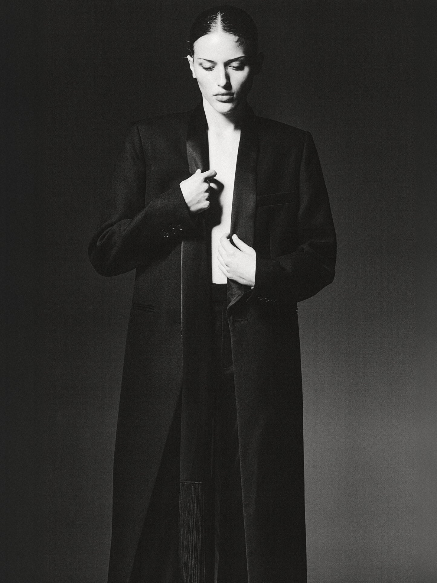 Valentin Satin Scarf Wool Tuxedo Coat