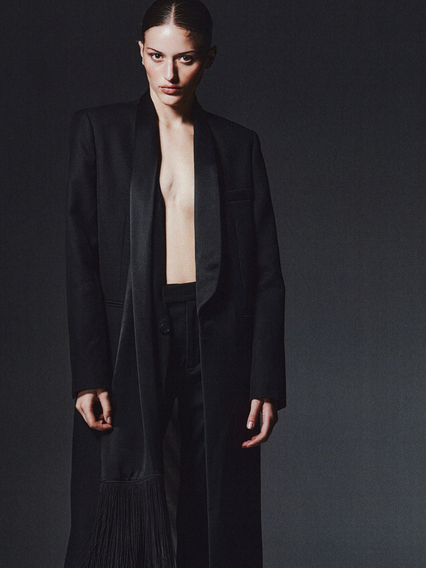 Valentin Satin Scarf Wool Tuxedo Coat